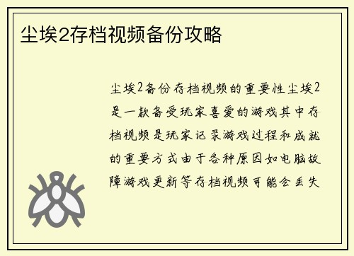 尘埃2存档视频备份攻略